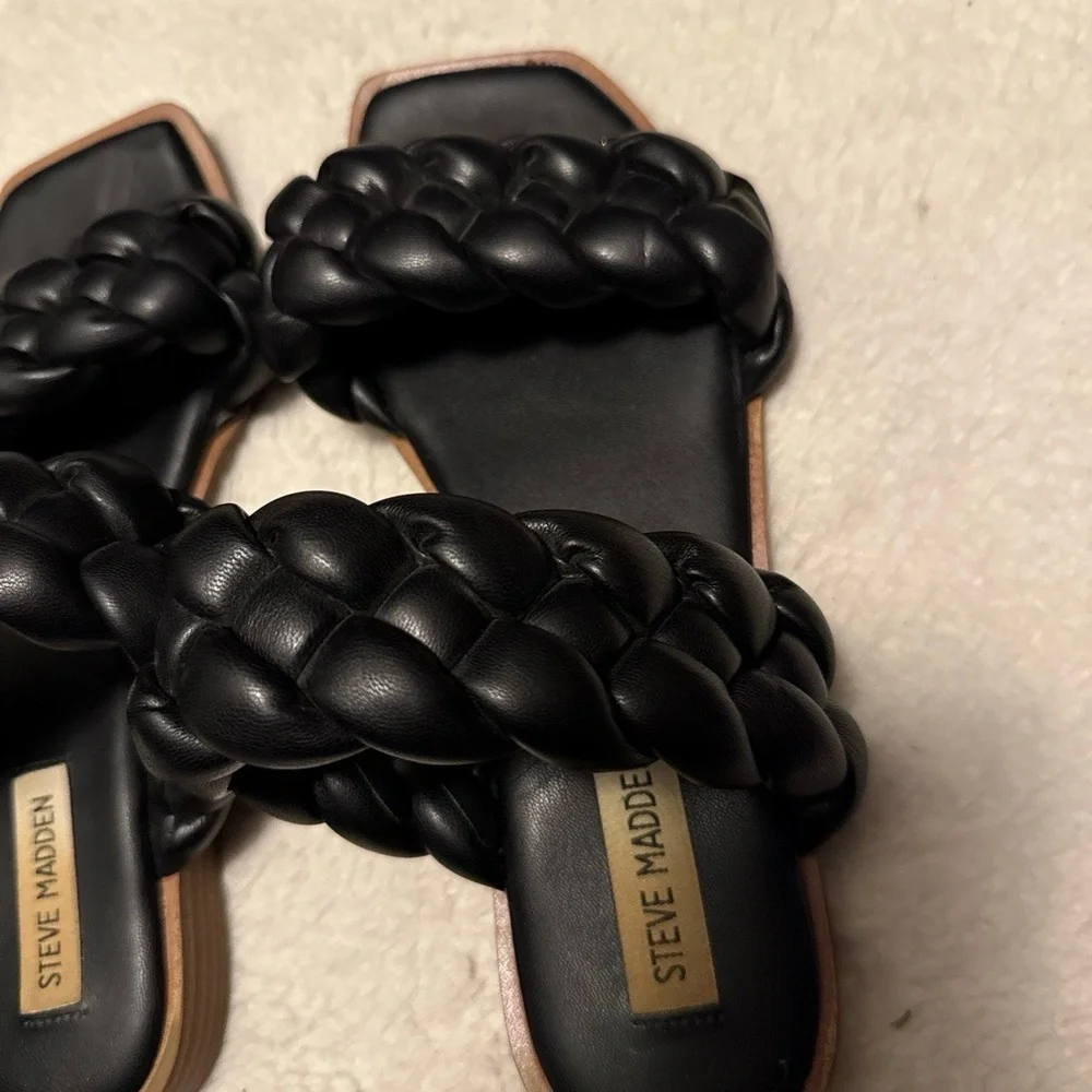 STEVE MADDEN Womens Size 7.5‎ Black Braided Square Toe Double Straps Casual Chic